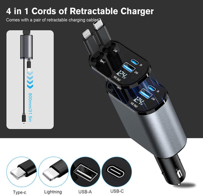 VersaCord™ 4-in-1 Retractable Car Charger