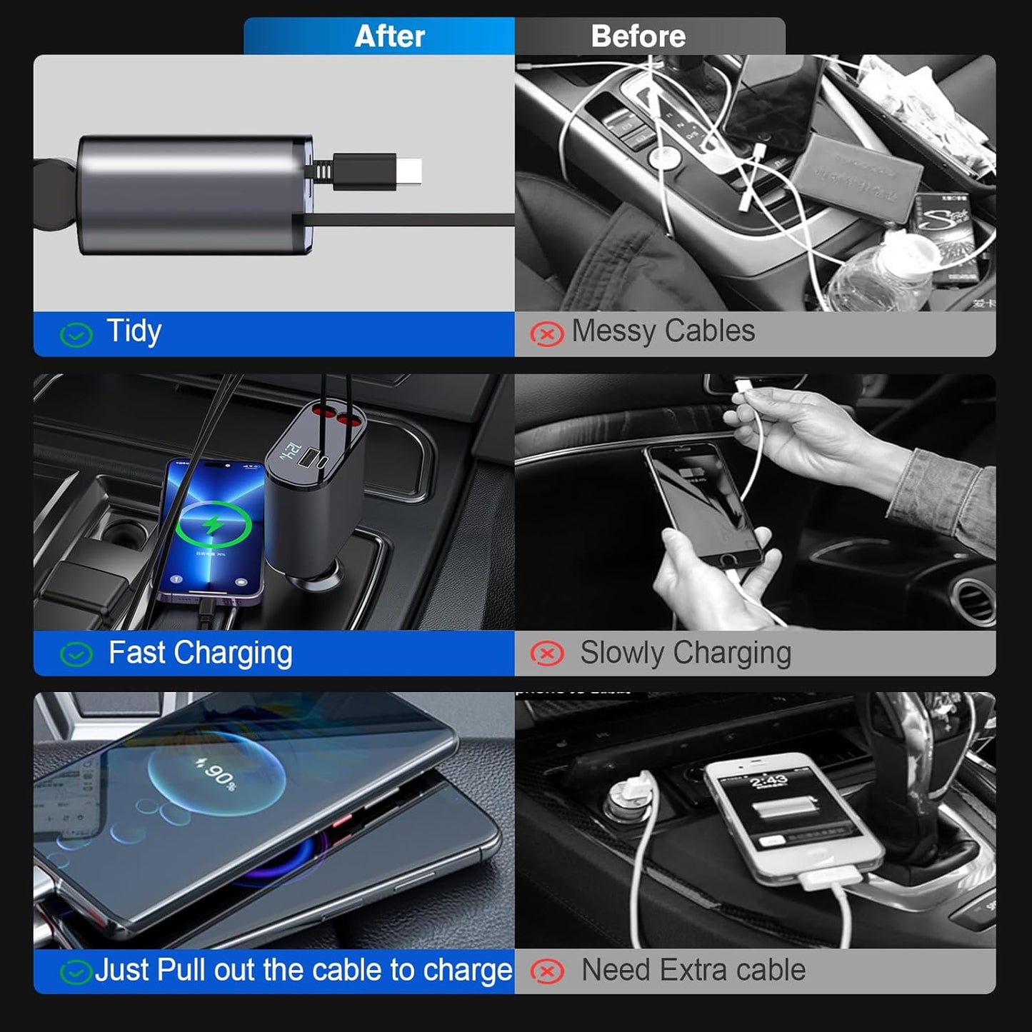VersaCord™ 4-in-1 Retractable Car Charger